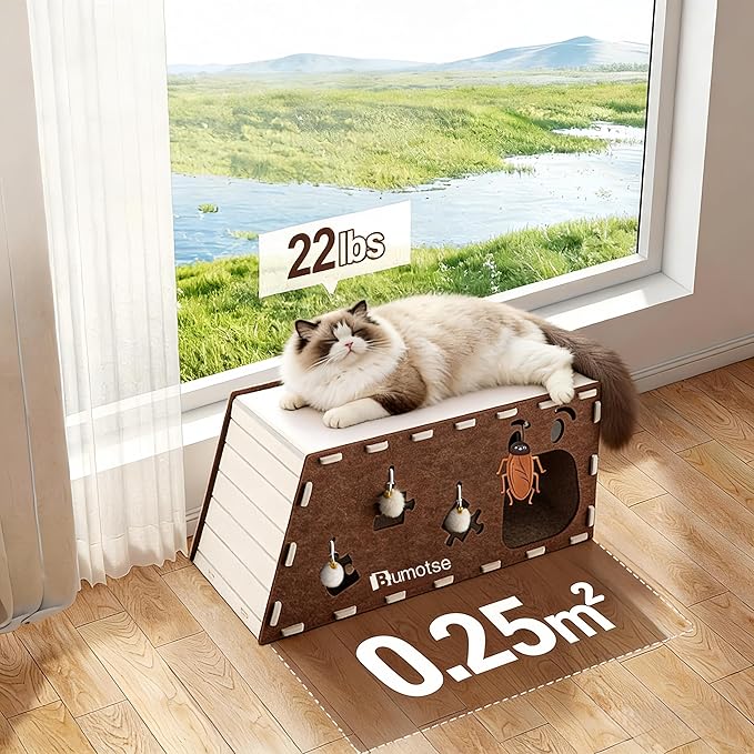 Felt Cat Bed Cave for Indoor Cats, Modular Tunnel Hideaway House for Large Cats - Image 5