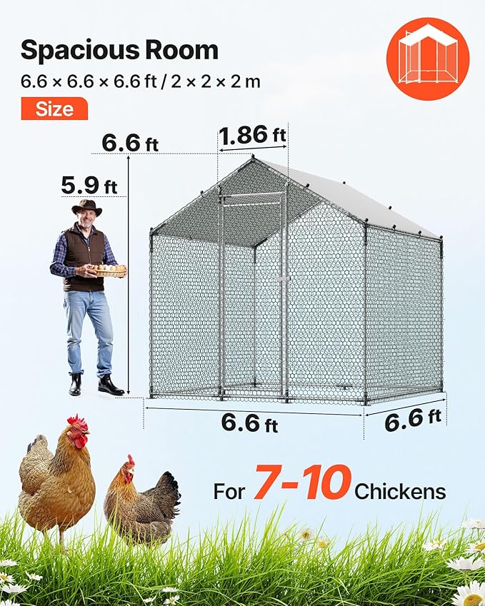 VEVOR Metal Chicken Coop, 6.56x6.56x6.56ft Large Walk-in Chicken Runs - Image 2