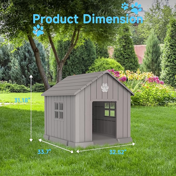 Vixzen 32in Large Outdoor Dog House, Durable Water Resistant Resin Dog House - Image 5