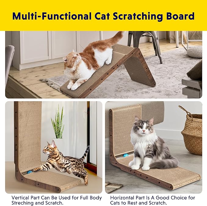 Cat Scratcher with Cat Toys Ball Track, Build-in Ball, L-Shaped Scratcher - Image 3