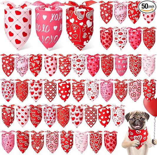 50 Pcs Valentines Day Dog Bandanas Bulk Red and Pink Heart Bandanas by Jeere