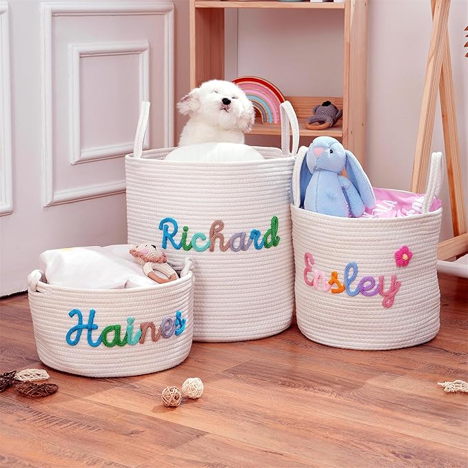 JUPPE Pet Dog Basket with Personalized Name, Dog Toys Storage Organizer Custom - Image 7