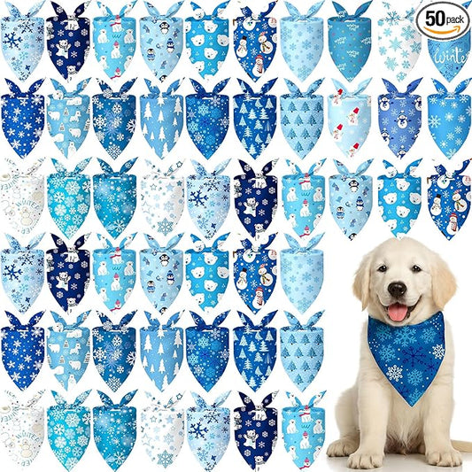 Preboun 50 Pcs Winter Dog Bandanas Bulk Snowflakes Snowmen Polar Bear Penguin by Preboun