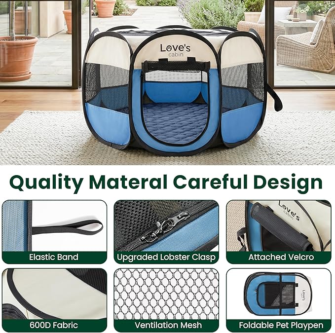 Love's cabin Dog Playpen with Washable Pee Pad, Puppy Pet Cat Playpen Small - Image 8