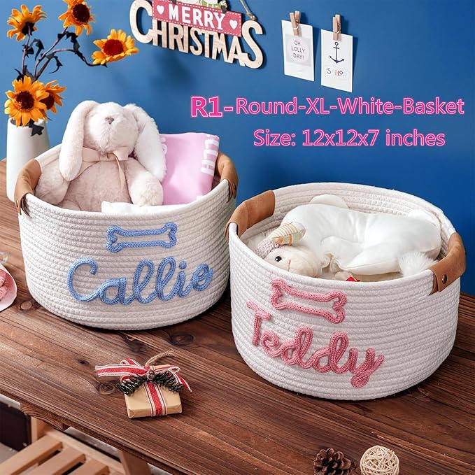 JUPPE Pet Dog Basket with Personalized Name, Dog Toys Storage Organizer Custom - Image 4