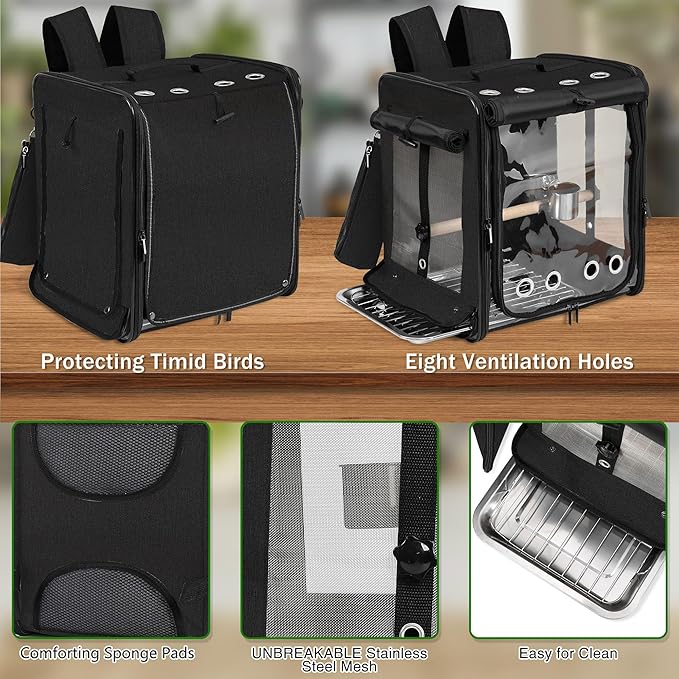 Bird Carrier with Seat Belt for Car Travel, Bird Backpack Carrier with - Image 3