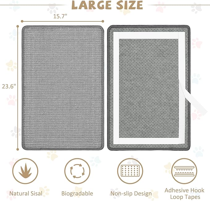 Graciadeco Gray Cat Scratching Mat Sisal, 2 Packs Sisal Fabric Large Cat - Image 2