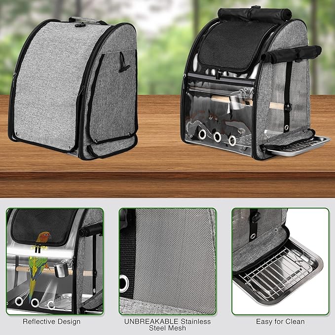 Bird Carrier Bag with Indestructible Stainless Steel Mesh, Bird Travel Cage - Image 2