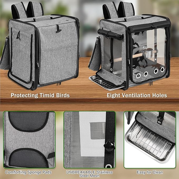 Bird Carrier with Seat Belt for Car Travel, Bird Backpack Carrier with - Image 4