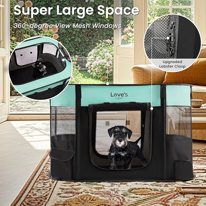 Love's Cabin Medium Dog Tent Crate, Portable Foldable Pop Up Dog Kennel Playpen - Image 7