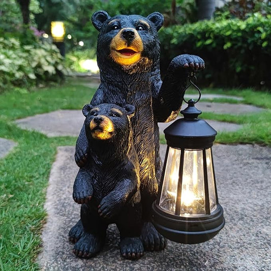 Black Bear Solar Lantern Garden Statues，Loving Bear Figurine Lights by Unknown
