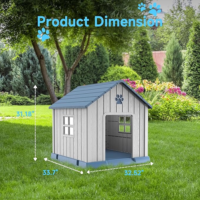 Vixzen 32in Large Outdoor Dog House, Durable Water Resistant Resin Dog House - Image 7