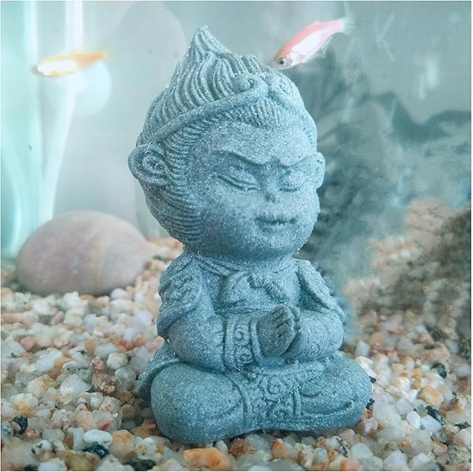 Meditating Buddha Statue Buddha Aquarium Decorations Betta Fish Tank Sandstone - Image 2