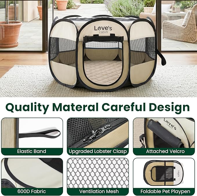 Love's cabin Dog Playpen with Washable Pee Pad, Puppy Pet Cat Playpen Small - Image 8