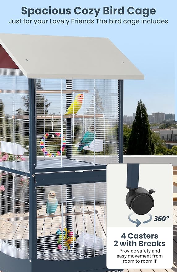 Garvee Bird Cage, w/Removeble Tray, Waterproof Roof, Lockable Caster, Indoor& - Image 4