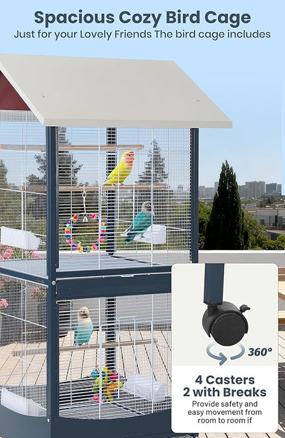 Garvee Bird Cage, w/Removeble Tray, Waterproof Roof, Lockable Caster, Indoor& - Image 4