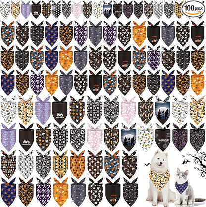 Huhumy 100 Pcs Halloween Dog Bandanas Bulk 3 Sizes Dog Washable Bandana by Huhumy