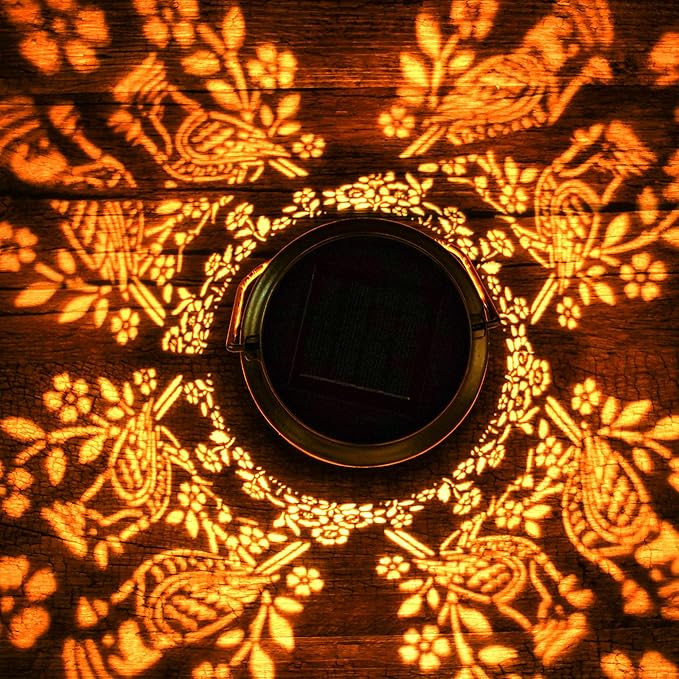 Solar Lanterns Outdoor Waterproof, Cardinal Bird Floral Design Hanging Solar - Image 4