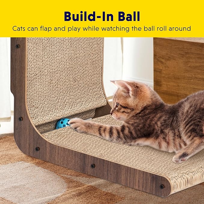 Cat Scratcher with Cat Toys Ball Track, Build-in Ball, L-Shaped Scratcher - Image 4