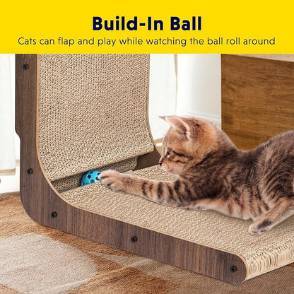 Cat Scratcher with Cat Toys Ball Track, Build-in Ball, L-Shaped Scratcher - Image 4
