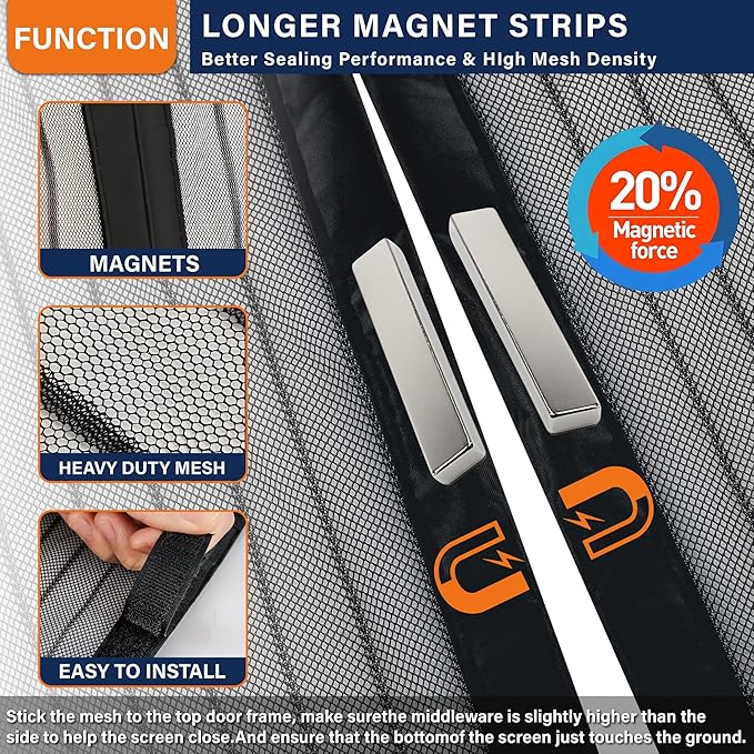 Magnetic Screen Door, Fit Door Size 48 x 80 Inches, Screen Doors - Image 3