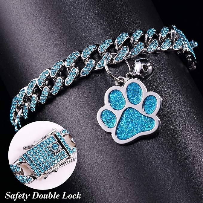 Hillban Cat Collar Diamond Chain Glitter Collar Walking Metal - Image 3