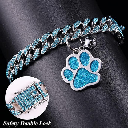 Hillban Cat Collar Diamond Chain Glitter Collar Walking Metal - Image 3