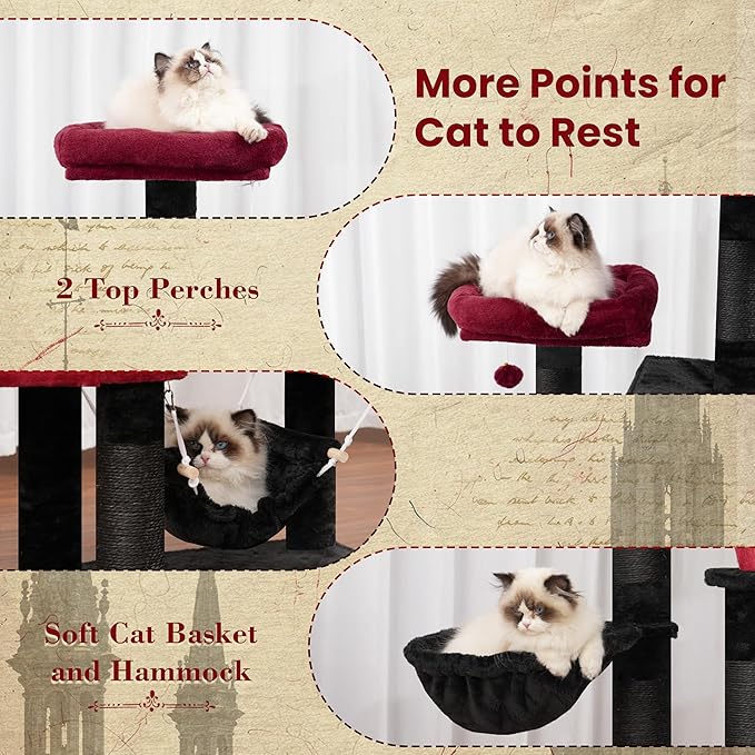 Gitelsnour Cat Tree for Indoor Cats, Gothic Sturdy Cat Tree House - Image 5