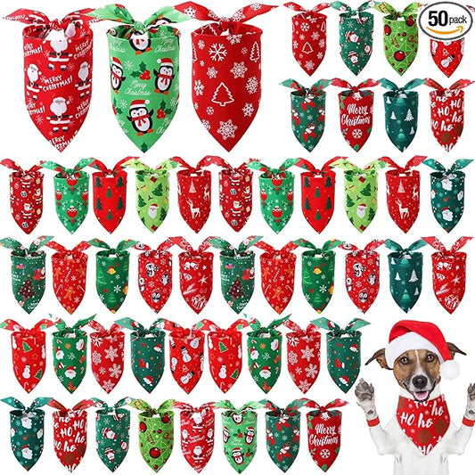 Preboun 50 Pcs Christmas Dog Bandanas Bulk Red and Green Bandanas by Preboun