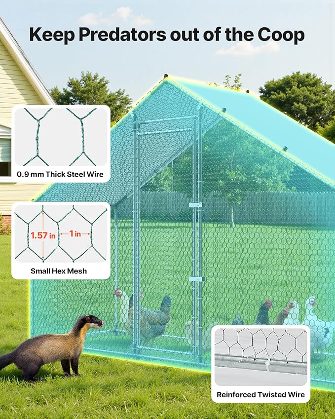 VEVOR Large Metal Chicken Coop, 9.8 x 3.3 x 6.6 ft, Walk-in Chicken Run House - Image 4