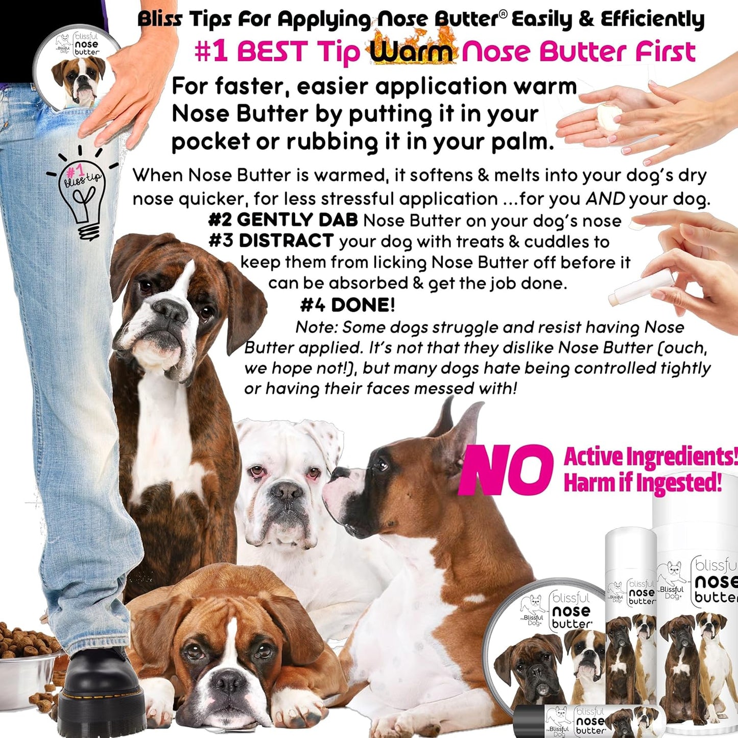 The Blissful Dog White Boxer Nose Butter for Dry, Cracked Skin, Lick-Safe Dog Nose Balm with Moisturizing Shea Butter, Almond, Olive, and Essential Oils, Pet Supplies, Uncented, 0.15 oz.