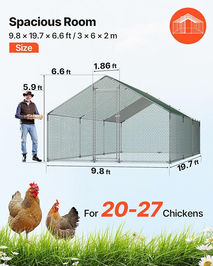 VEVOR Large Metal Chicken Coop, 19.7x9.8x6.5ft Walk-in Chicken Runs - Image 2