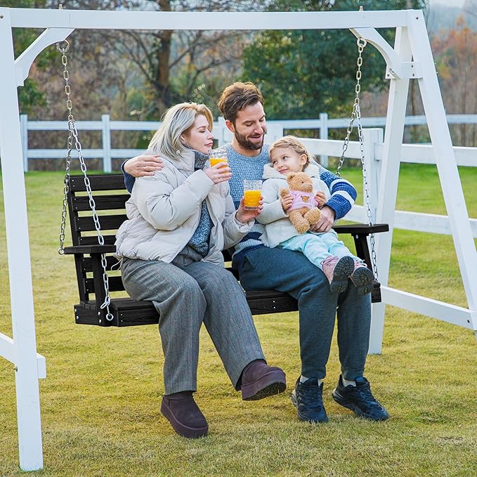 KINGYES Outdoor Hanging Porch Swing Set of 2, 2 Seat Patio Swing Recliner - Image 7