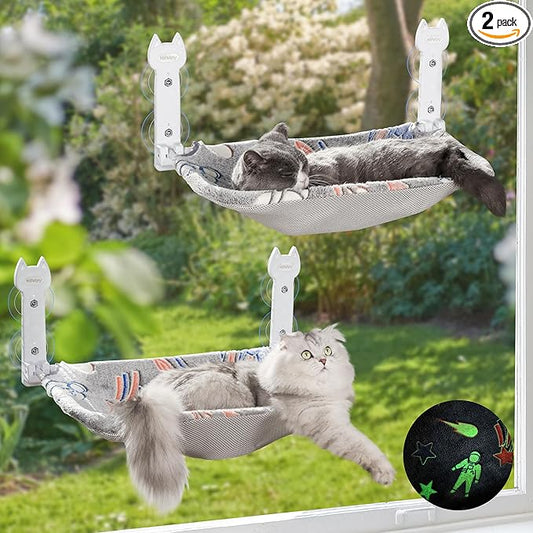 HiPetpy 2 Pack Cat Window Perch, Glow in The Dark Foldable Cat Hammock by HiPetpy