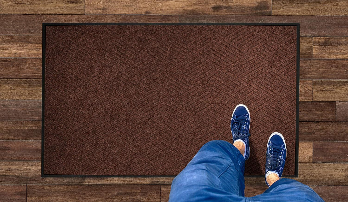 M+A Matting WaterHog Diamond | Commercial-Grade Entrance Mat with Rubber Border – Indoor/Outdoor, Quick Drying, Stain Resistant Door Mat (Dark Brown, 3' x 8')