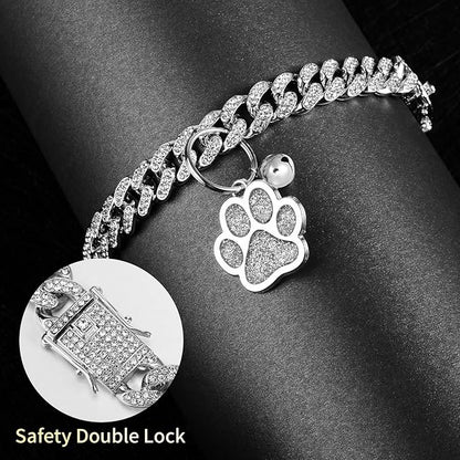 Hillban Cat Collar Diamond Chain Glitter Collar Walking Metal - Image 3