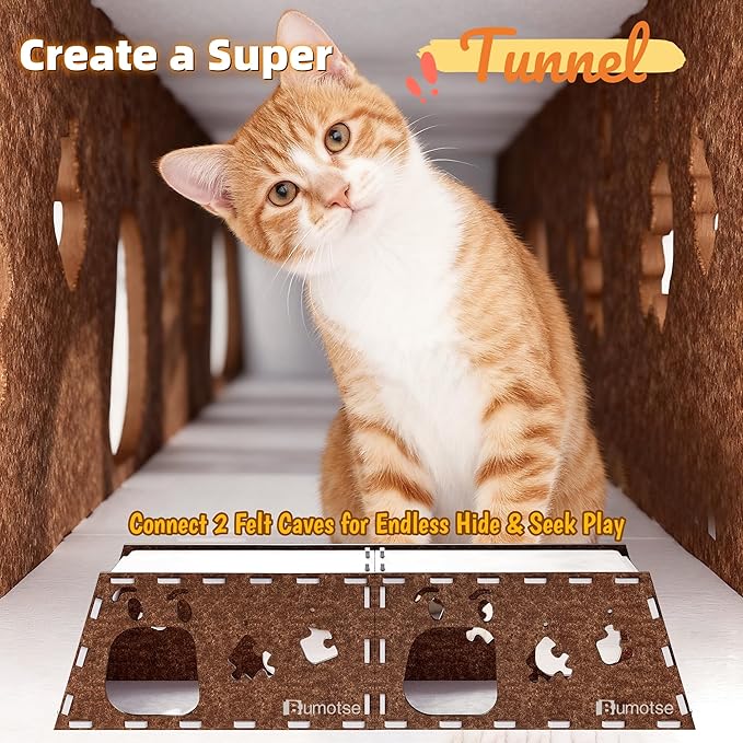 Felt Cat Bed Cave for Indoor Cats, Modular Tunnel Hideaway House for Large Cats - Image 2