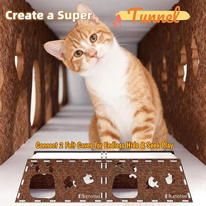 Felt Cat Bed Cave for Indoor Cats, Modular Tunnel Hideaway House for Large Cats - Image 2