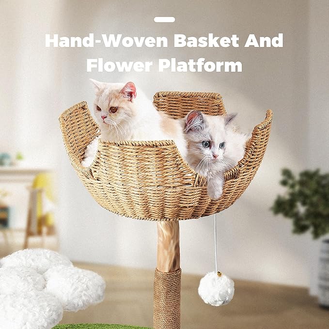 Easyego Modern Cat Tree, 45.6" Aesthetic Wood Cat Tree Tower - Image 5