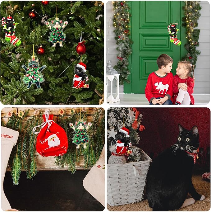 2026 Cat Tree Christmas 2D Ornaments Black Cat Acrylic Decorations - Image 3