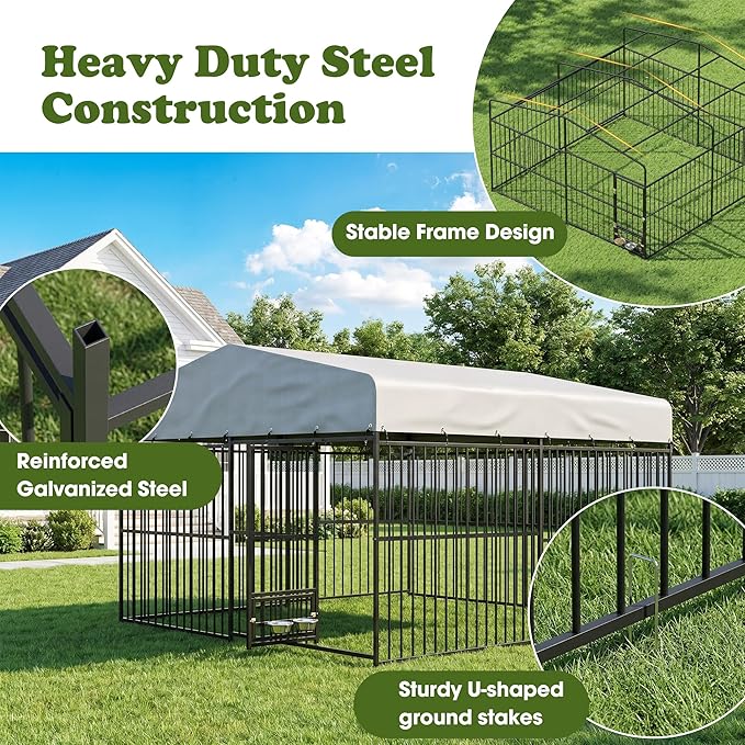 10x10x6 FT Dog Kennel Outdoor for Large Dogs, Dog Enclosure Dog Cage Pet House - Image 3
