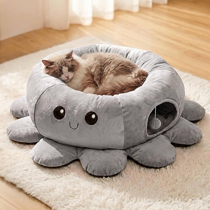 Cat Tunnel Bed for Indoor Cats, Peekaboo Cat Cave Bed - Image 5