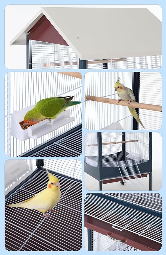 Garvee Bird Cage, w/Removeble Tray, Waterproof Roof, Lockable Caster, Indoor& - Image 7