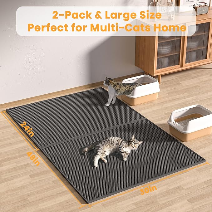 Pieviev 2 Packs Cat Litter Mat Double Layer Waterproof Urine Proof Trapping Mat - Image 6