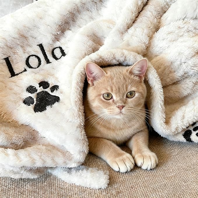 Personalised Pet Blanket with Name & Paw Print, Custom Embroidered Dog Cat - Image 4