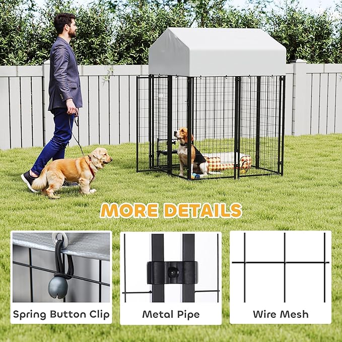 PawHut Outdoor Dog Kennel with Roof, UV-Resistant & Waterproof Cover, - Image 5