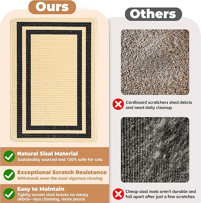 Cat Scratcher Mat, Natural Sisal Cat Scratch Pad, 23.6x15.7 Inch Horizontal Cat - Image 4