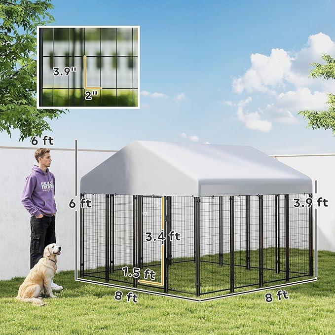PawHut Outdoor Dog Kennel with Roof, UV-Resistant & Waterproof Cover, - Image 7