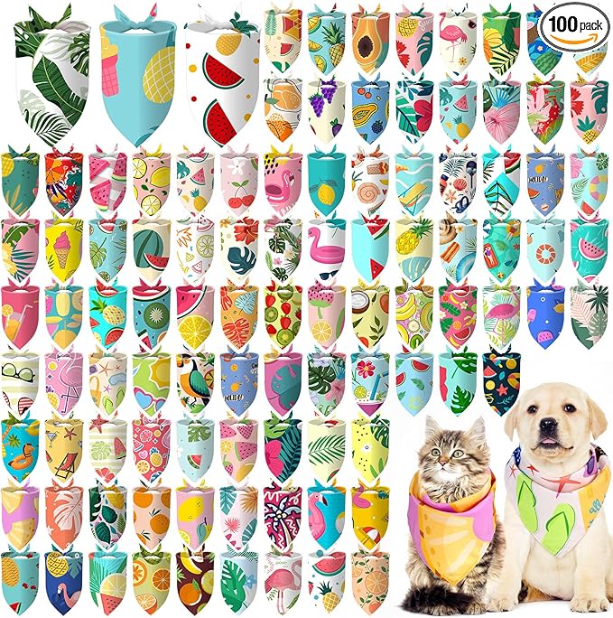 Huhumy 100 Pcs Summer Bandanas for Dogs Colorful Summer Pet Bandanas Bulk by Huhumy