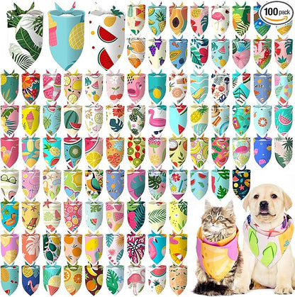 Huhumy 100 Pcs Summer Bandanas for Dogs Colorful Summer Pet Bandanas Bulk by Huhumy